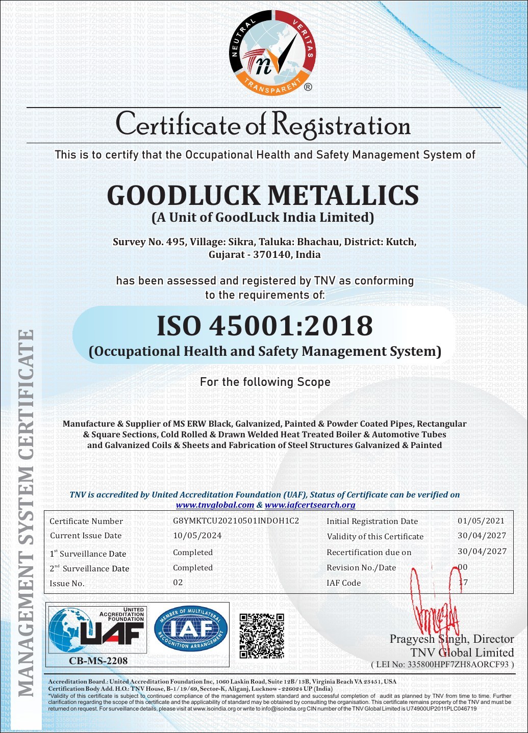ISO 45001:2018 Occupational Health and Safety Certificate